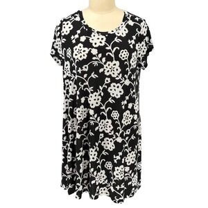Candalite Women T-Shirt Dress Black White Floral Short Sleeve Stretch Size 3X